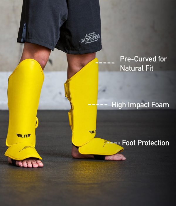 Kids  Plain Yellow Boxing Shin Guards : 7 to 10 Years Cheap - Image 2