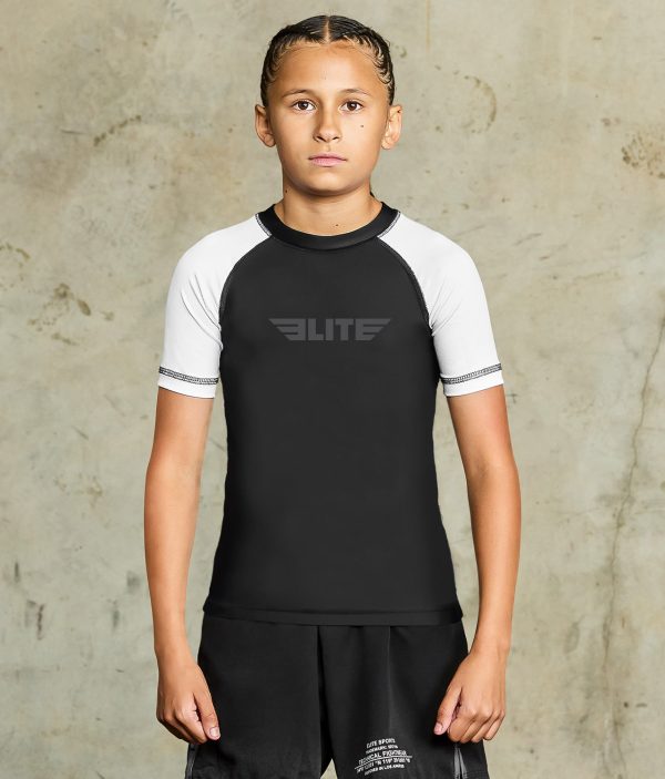 Kids  Standard White Short Sleeve Muay Thai Rash Guard Discount