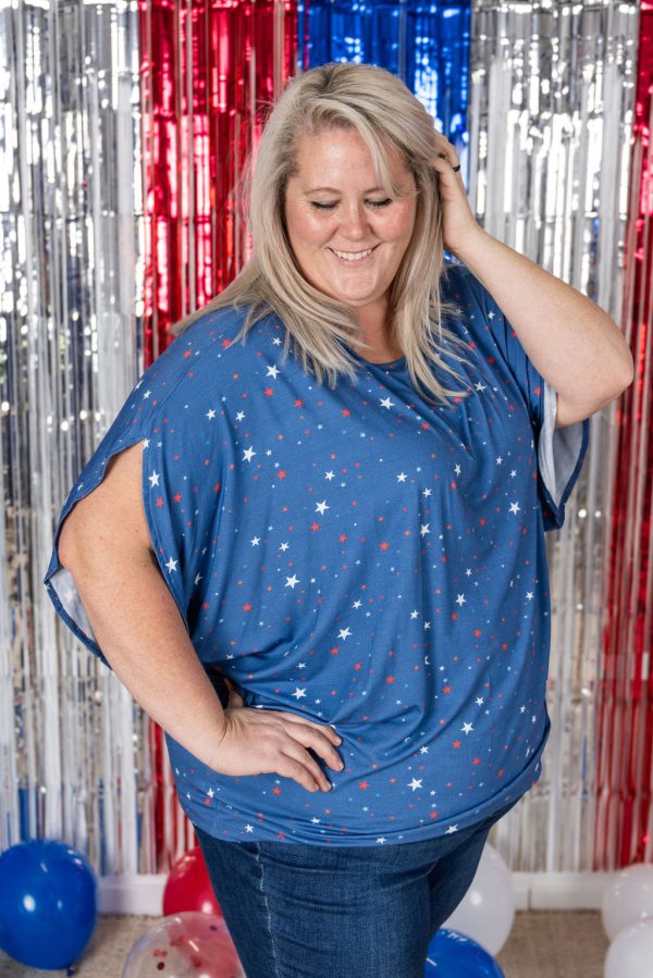 IN PRODUCTION Darcy Dolman Top - Blue Liberty Stars Hot on Sale - Image 2