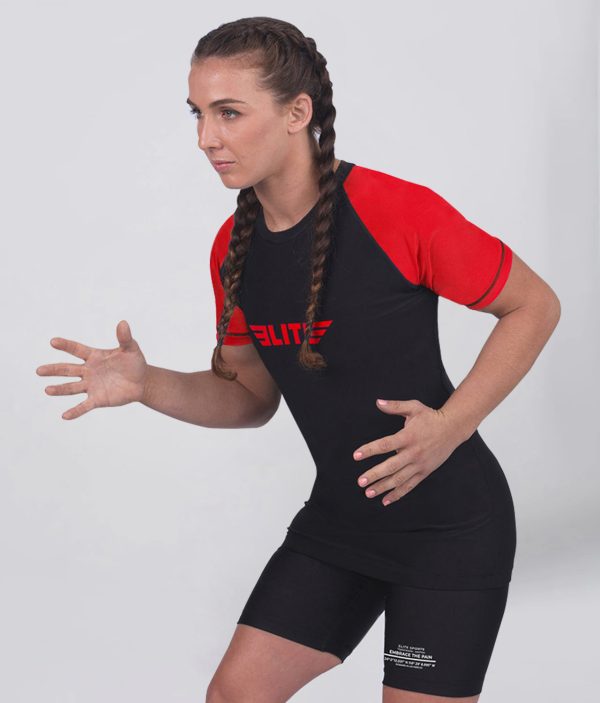 Women s Standard Red Short Sleeve MMA Rash Guard Online now - Image 3