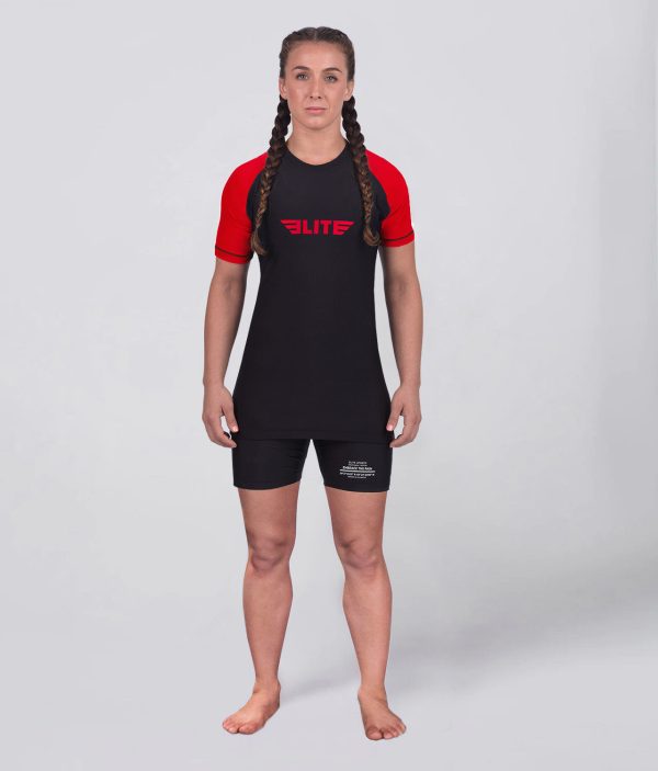 Women s Standard Red Short Sleeve MMA Rash Guard Online now - Image 2