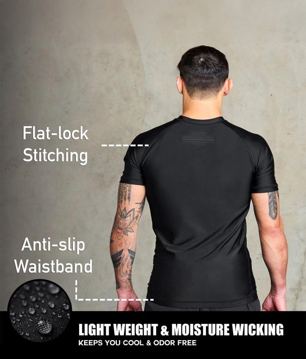 Men s Standard Black Short Sleeve Muay Thai Rash Guard Sale - Image 3