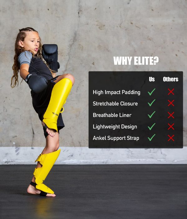 Kids  Plain Yellow Boxing Shin Guards : 7 to 10 Years Cheap - Image 4