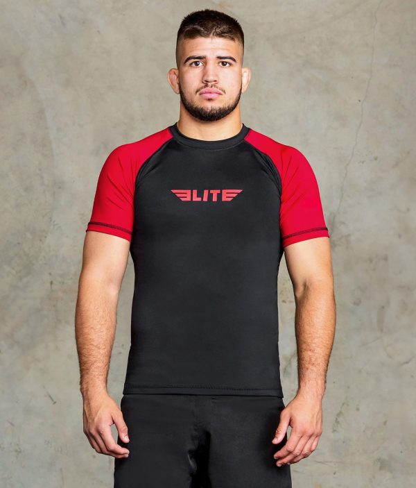 Men s Standard Red Short Sleeve Muay Thai Rash Guard Fashion