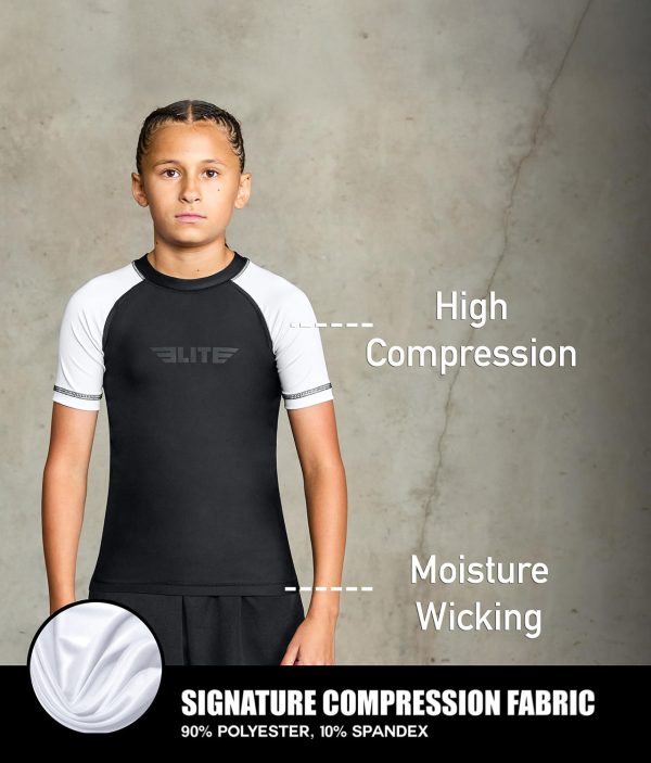 Kids  Standard White Short Sleeve Muay Thai Rash Guard Discount - Image 2