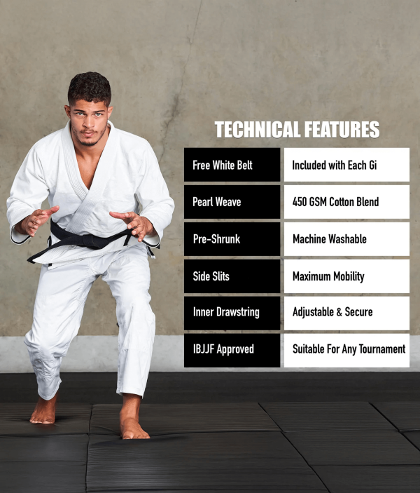 Essential White Brazilian Jiu Jitsu Mens BJJ Gi Supply - Image 4