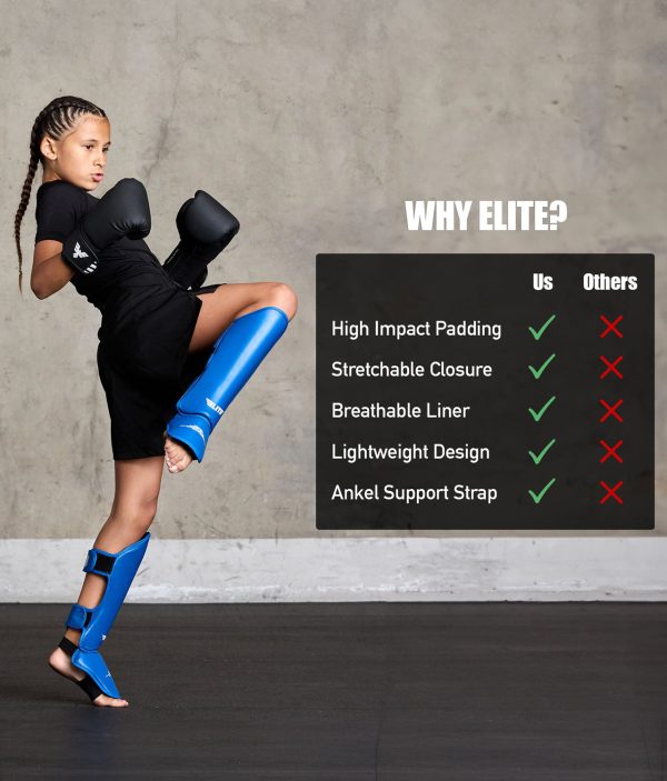 Kids  Plain Blue Muay Thai Shin Guards : 7 to 10 Years For Discount - Image 4