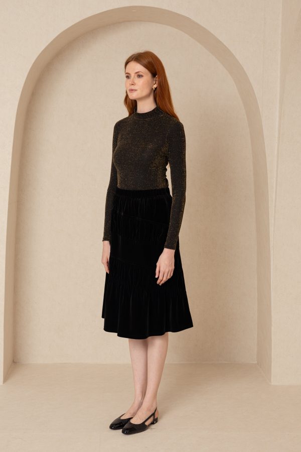 Black Layered Velvet Skirt Sale - Image 2