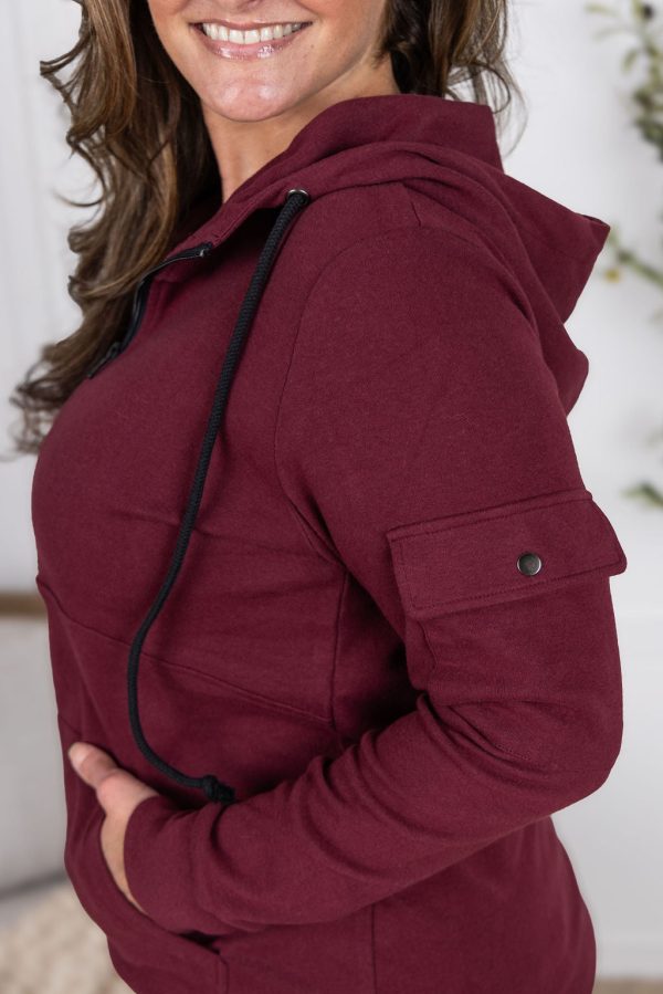 IN PRODUCTION Pixie Pocket Halfzip Hoodie - Burgundy Online - Image 4