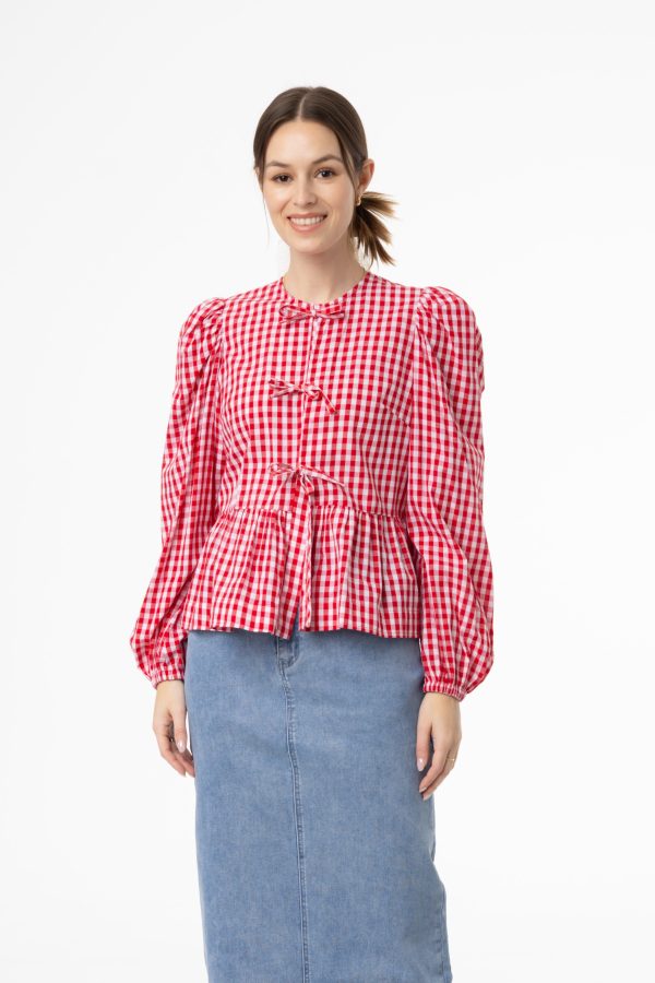 Red Gingham Bow Blouse Cheap