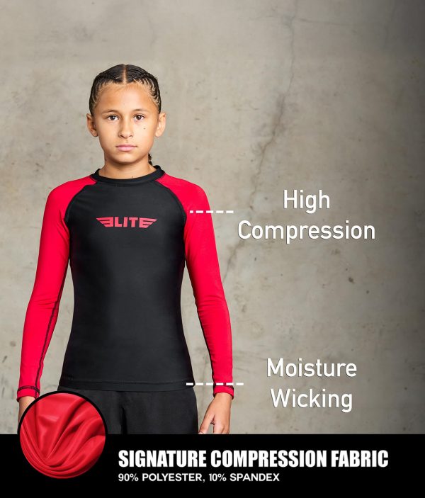 Kids  Standard Red Long Sleeve Muay Thai Rash Guard For Sale - Image 2