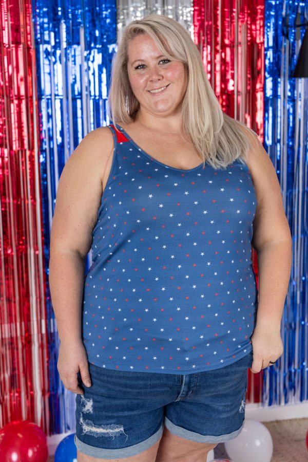 IN PRODUCTION Poppy Tank - Blue Freedom Stars Sale