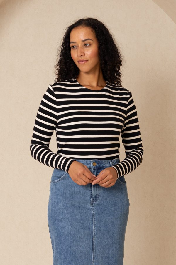 Black and White Striped Knit Top Online now