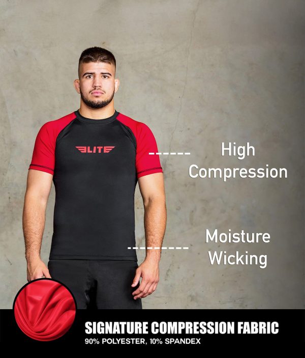 Men s Standard Red Short Sleeve Muay Thai Rash Guard Fashion - Image 2