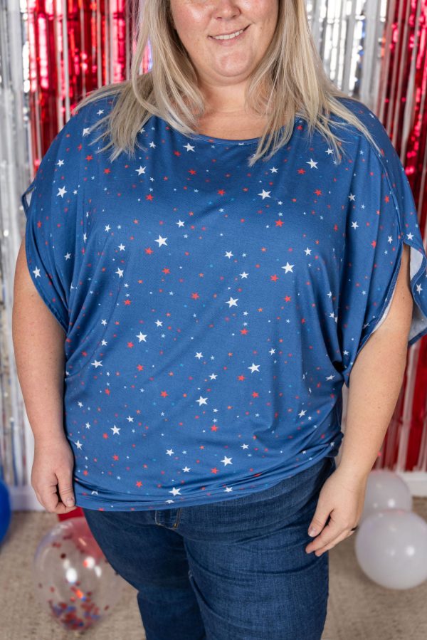 IN PRODUCTION Darcy Dolman Top - Blue Liberty Stars Hot on Sale