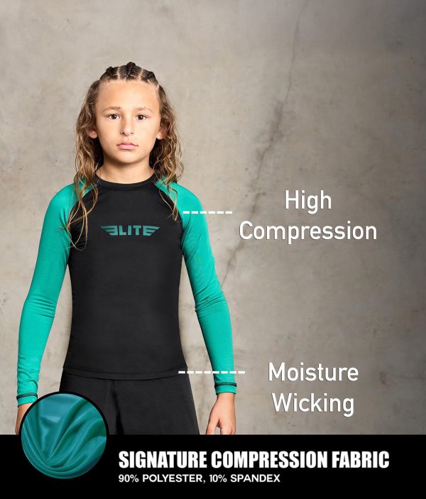 Kids  Standard Green Long Sleeve boxing Rash Guard Cheap - Image 2