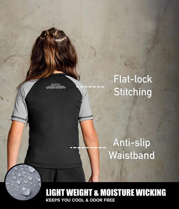 Kids  Standard Gray Short Sleeve Boxing Rash Guard For Discount - Image 3