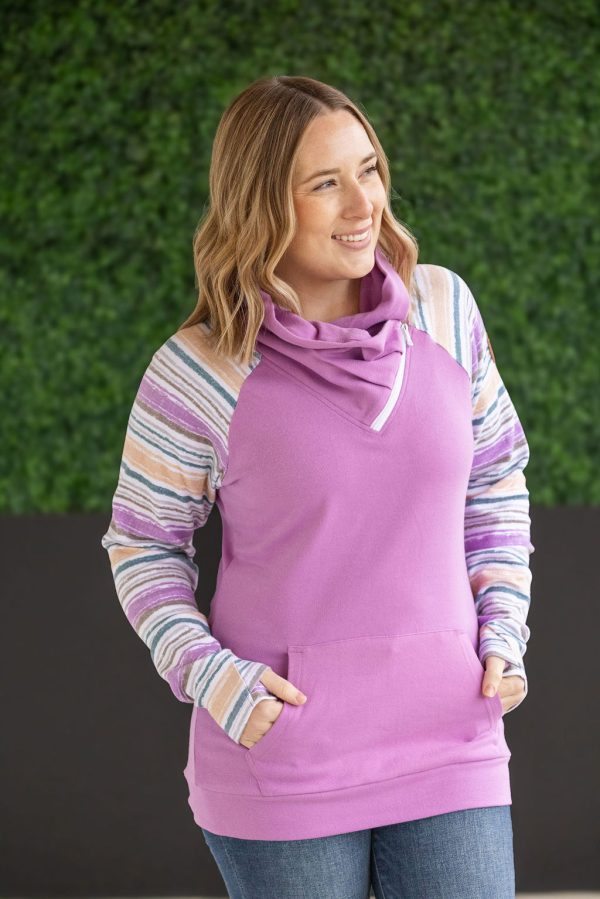 IN STOCK Zoey ZipCowl Sweatshirt - Mauve and Stripes Online Sale - Image 3