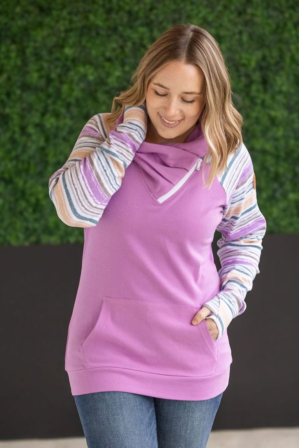 IN STOCK Zoey ZipCowl Sweatshirt - Mauve and Stripes Online Sale - Image 5