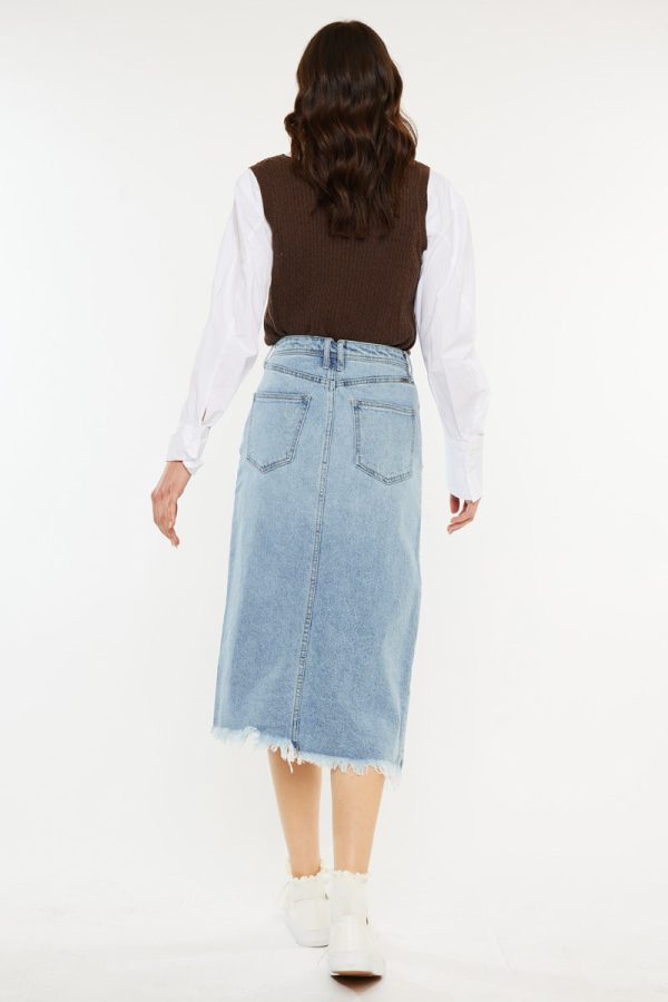 Indigo High Rise Midi Skirt Hot on Sale - Image 4