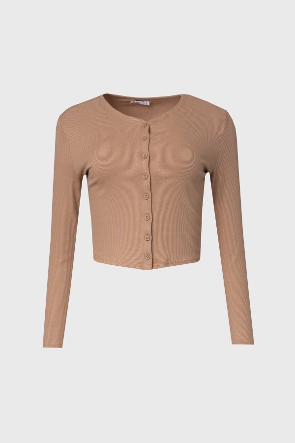 Mocha Ribbed Cardigan Hot on Sale - Image 5