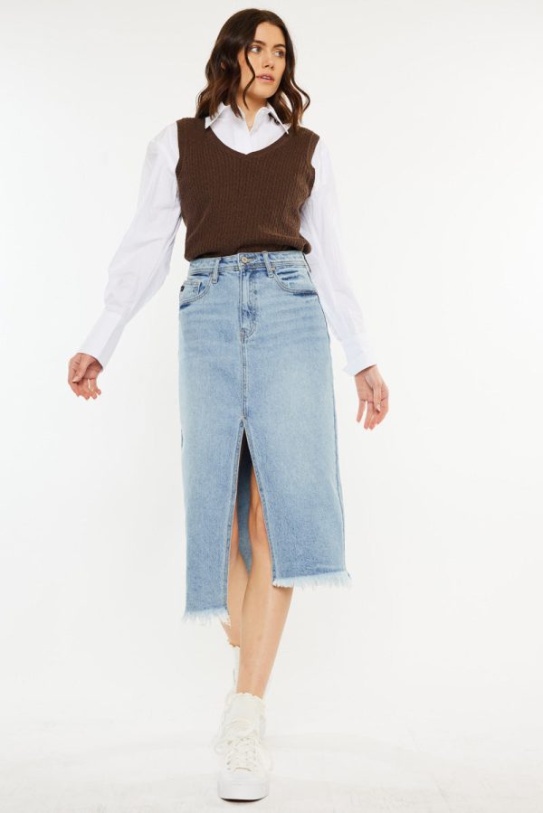 Indigo High Rise Midi Skirt Hot on Sale - Image 3