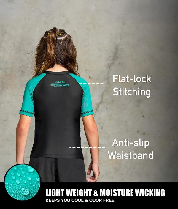 Kids  Standard Green Short Sleeve Wrestling Rash Guard For Sale - Image 3