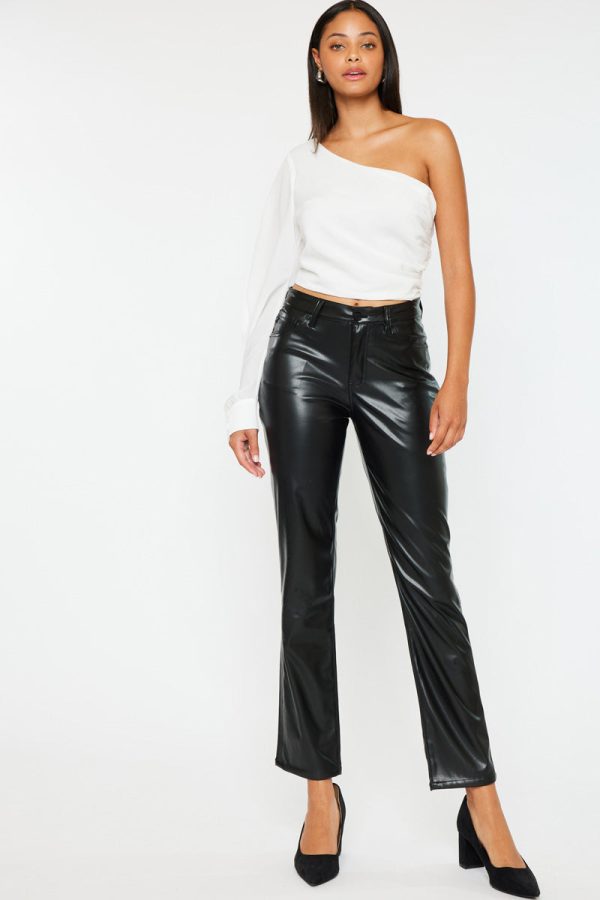 Rudi High Rise Faux Leather Slim Straight Leg  Jeans Sale - Image 4