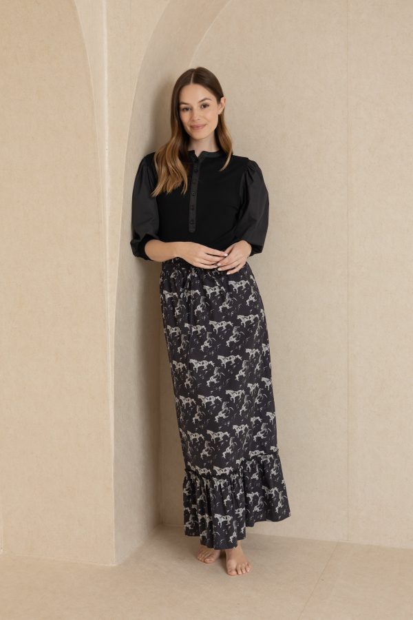 Black Horse Print Drawstring Skirt Sale