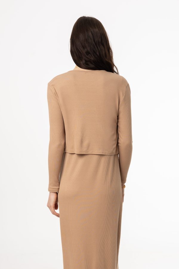Mocha Ribbed Cardigan Hot on Sale - Image 3