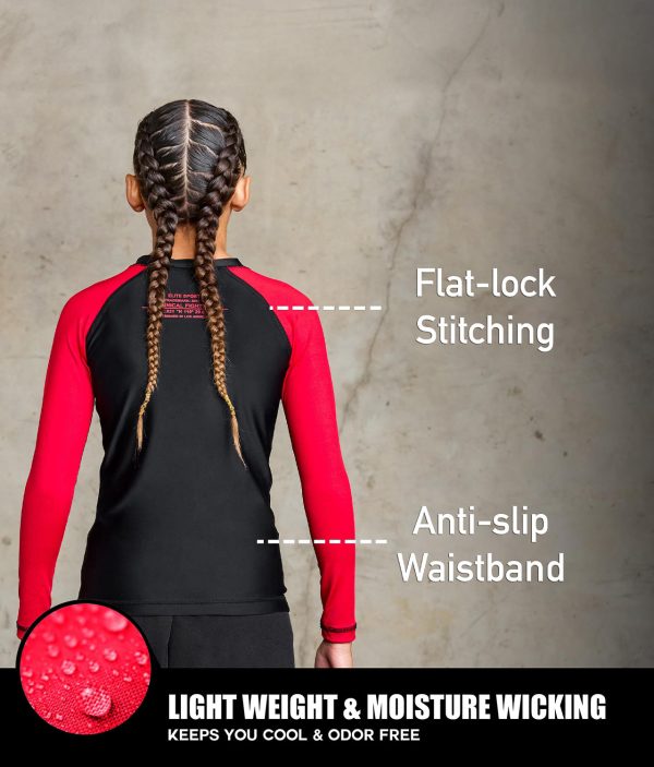 Kids  Standard Red Long Sleeve Wrestling Rash Guard Supply - Image 3