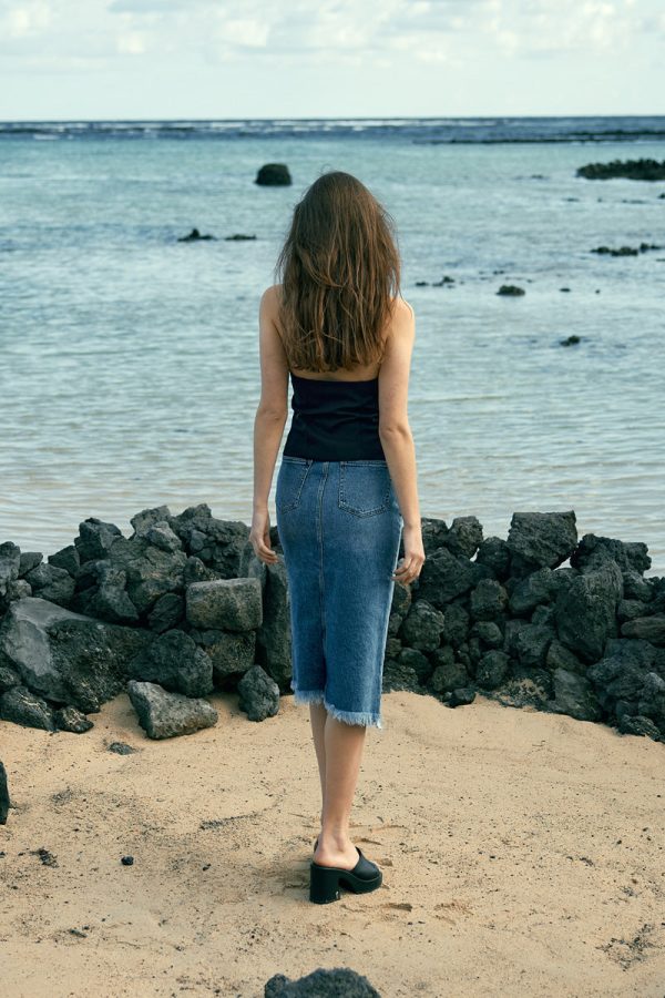 Indigo High Rise Midi Skirt Hot on Sale - Image 2