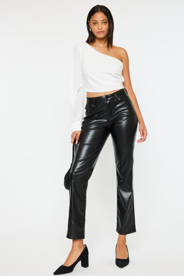 Rudi High Rise Faux Leather Slim Straight Leg  Jeans Sale