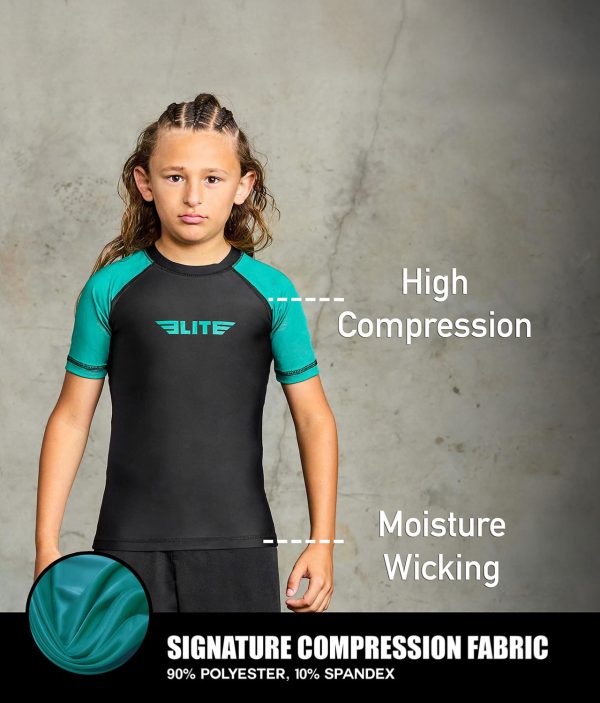 Kids  Standard Green Short Sleeve Wrestling Rash Guard For Sale - Image 2