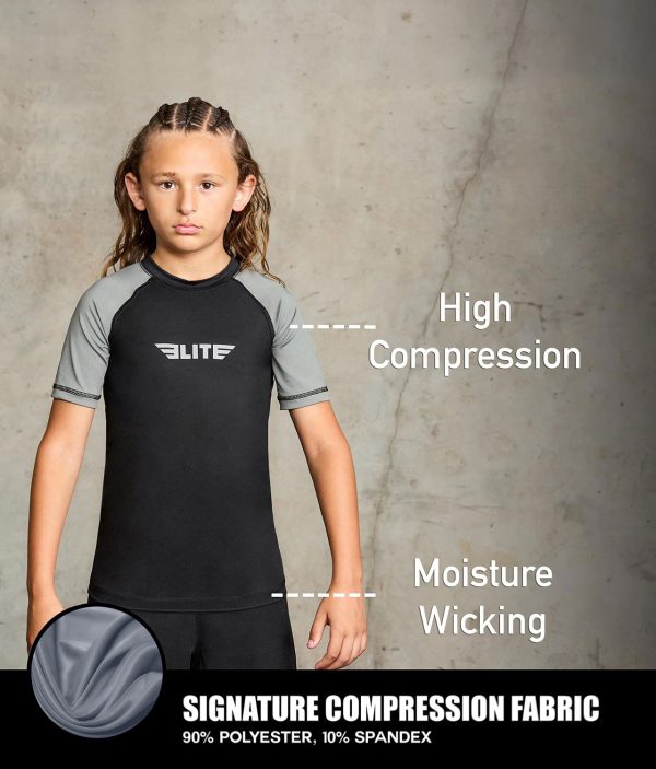 Kids  Standard Gray Short Sleeve Wrestling Rash Guard Sale - Image 2