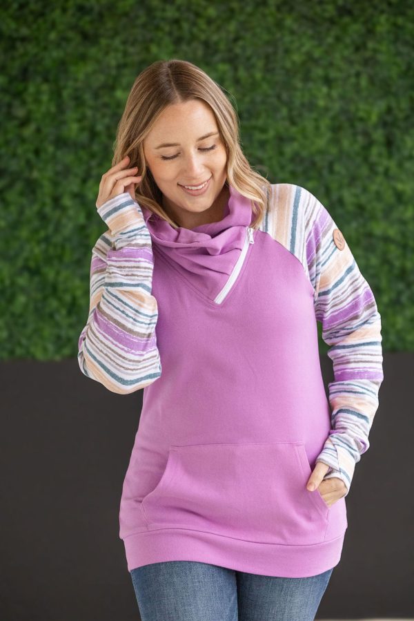 IN STOCK Zoey ZipCowl Sweatshirt - Mauve and Stripes Online Sale - Image 4