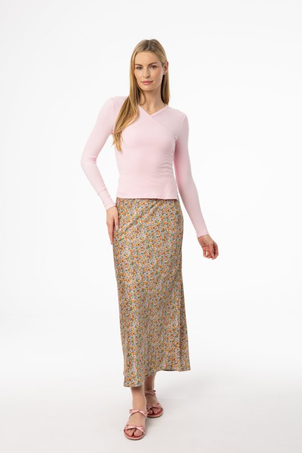 Green Floral Printed Slip Skirt Hot on Sale - Image 4