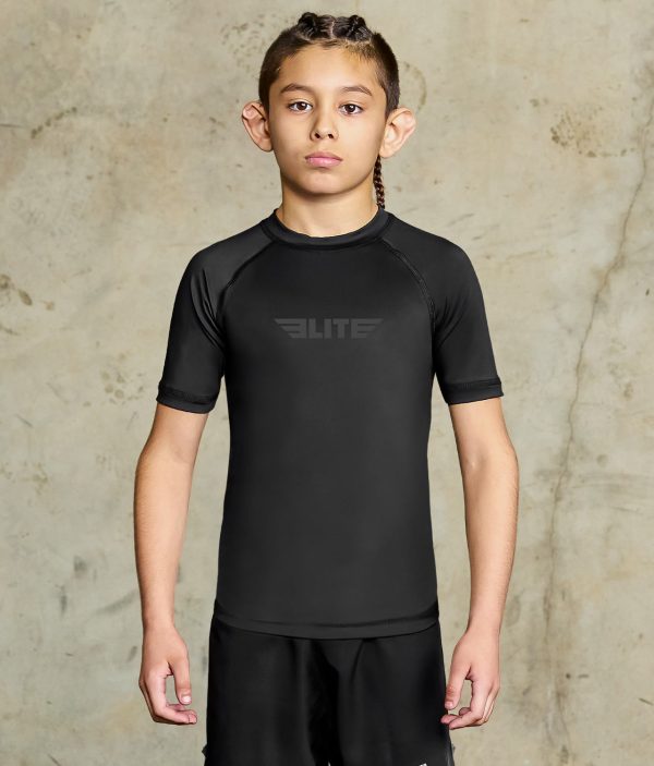 Kids  Standard Black Short Sleeve Wrestling Rash Guard Online