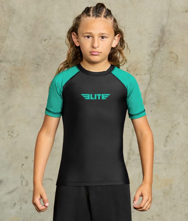 Kids  Standard Green Short Sleeve Wrestling Rash Guard For Sale