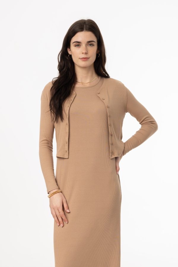 Mocha Ribbed Cardigan Hot on Sale - Image 4