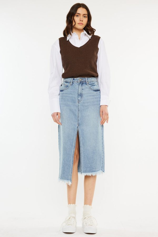 Indigo High Rise Midi Skirt Hot on Sale - Image 5