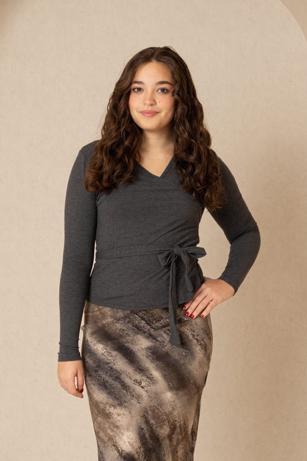 Heather Grey Wrap Tee Online Hot Sale