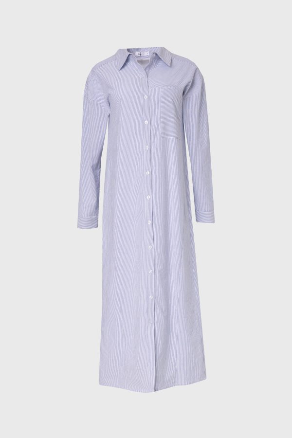 Blue Striped Maxi Shirt Dress Supply - Image 5