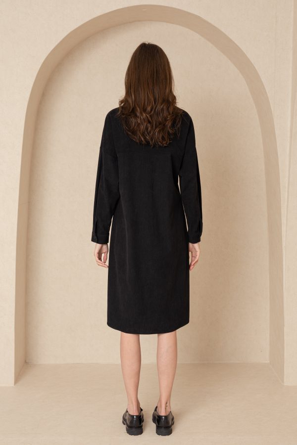 Black Corduroy Shirt Dress Fashion - Image 3