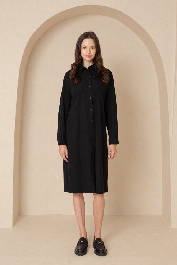 Black Corduroy Shirt Dress Fashion