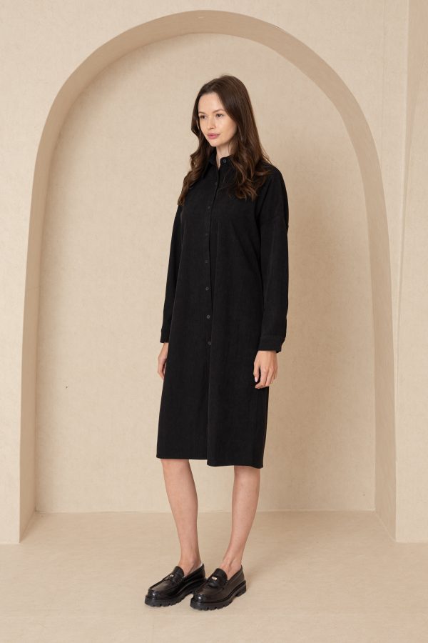 Black Corduroy Shirt Dress Fashion - Image 2